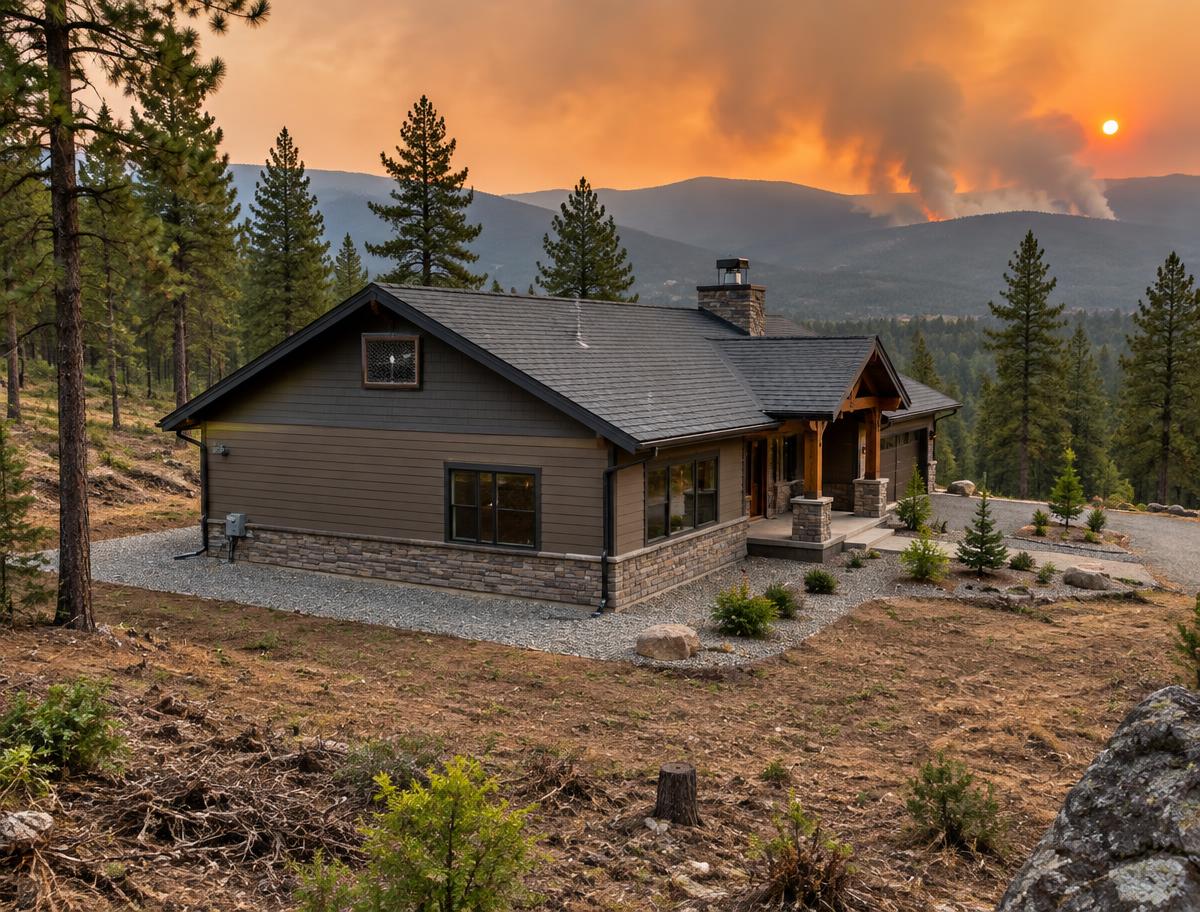 Hardened mountain home with defensible space